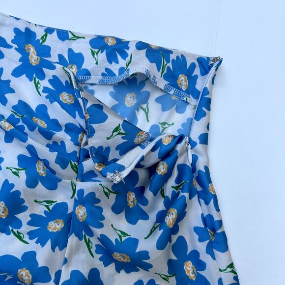 Free People Women’s Jessie Satin Blue Floral Slit Mini Skirt 4 - Picture 7 of 10